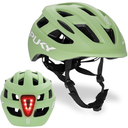 PUKY Helmet M Kinderhelm Grün, Fahrradhelm für 54-58 cm Kopfumfang, mit Belüftungsöffnungen und Licht-Modul