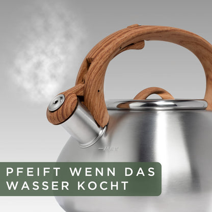 WALDWERK Flötenkessel 2,3 L – Edelstahl Wasserkessel für Induktion