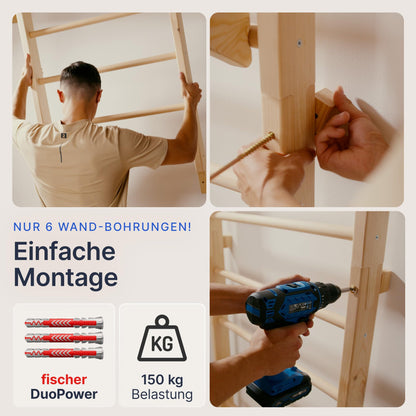 gurkler Sprossenwand mit Klimmzugstange und Dip Extension