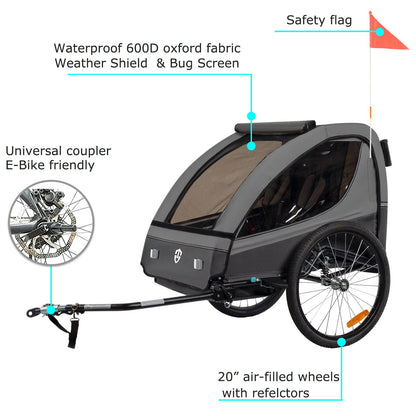 Tiggo VS Kinderanhänger 2in1 Fahrrad Buggy – dunkelgrau
