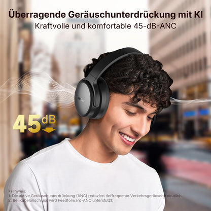 EarFun Tune Pro Over-Ear-Kopfhörer kabellos mit ANC, 120 Std. Akku