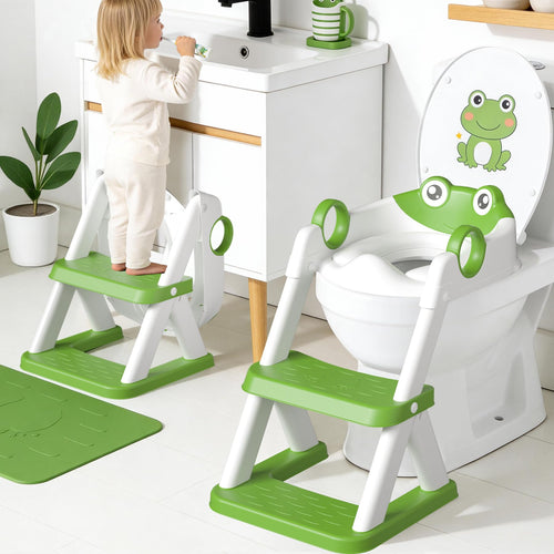 COOSEYA Toilettentrainer mit Treppe, 2-in-1 Toilettensitz für Kinder mit Sitzkissen und Trittbrett
