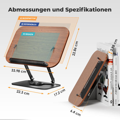 SupeDesk Buchständer aus Holz, drehbar und höhenverstellbar