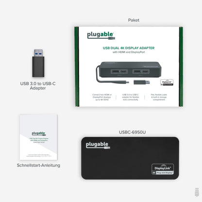 Plugable 4K Dual Monitor Adapter – USB C & USB 3.0 Hub