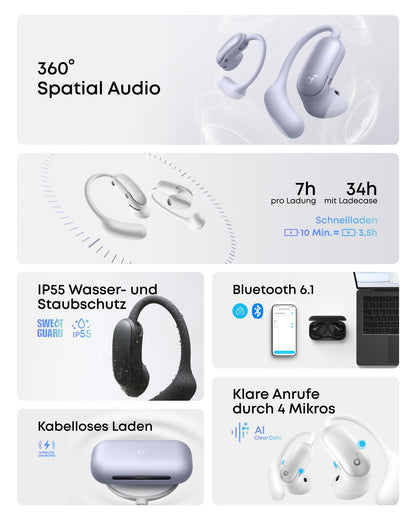 soundcore AeroFit 2 Pro Open-Ear Kopfhörer mit 2 Tragemodi, Bluetooth