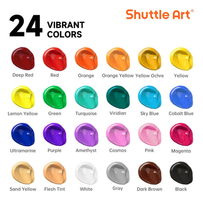 Shuttle Art Acrylfarben Set, 24 Farben à 250 ml, wasserfest