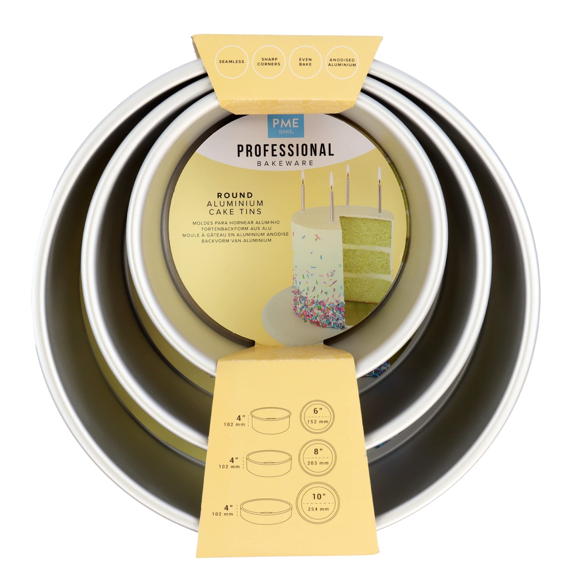 PME Runde Kuchenformen 3er-Set, 15/20/25 cm x 10 cm tief, Silber, aus eloxiertem Aluminium