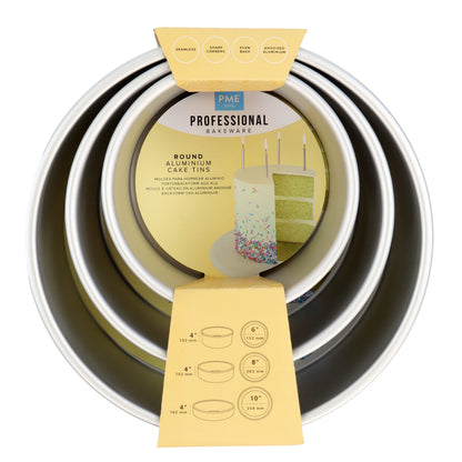 PME Runde Kuchenformen 3er-Set, 15/20/25 cm x 10 cm tief, Silber, aus eloxiertem Aluminium