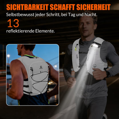 ONETOALL Laufweste mit 2 Trinkflaschen 500 ml, reflektierend, weiss