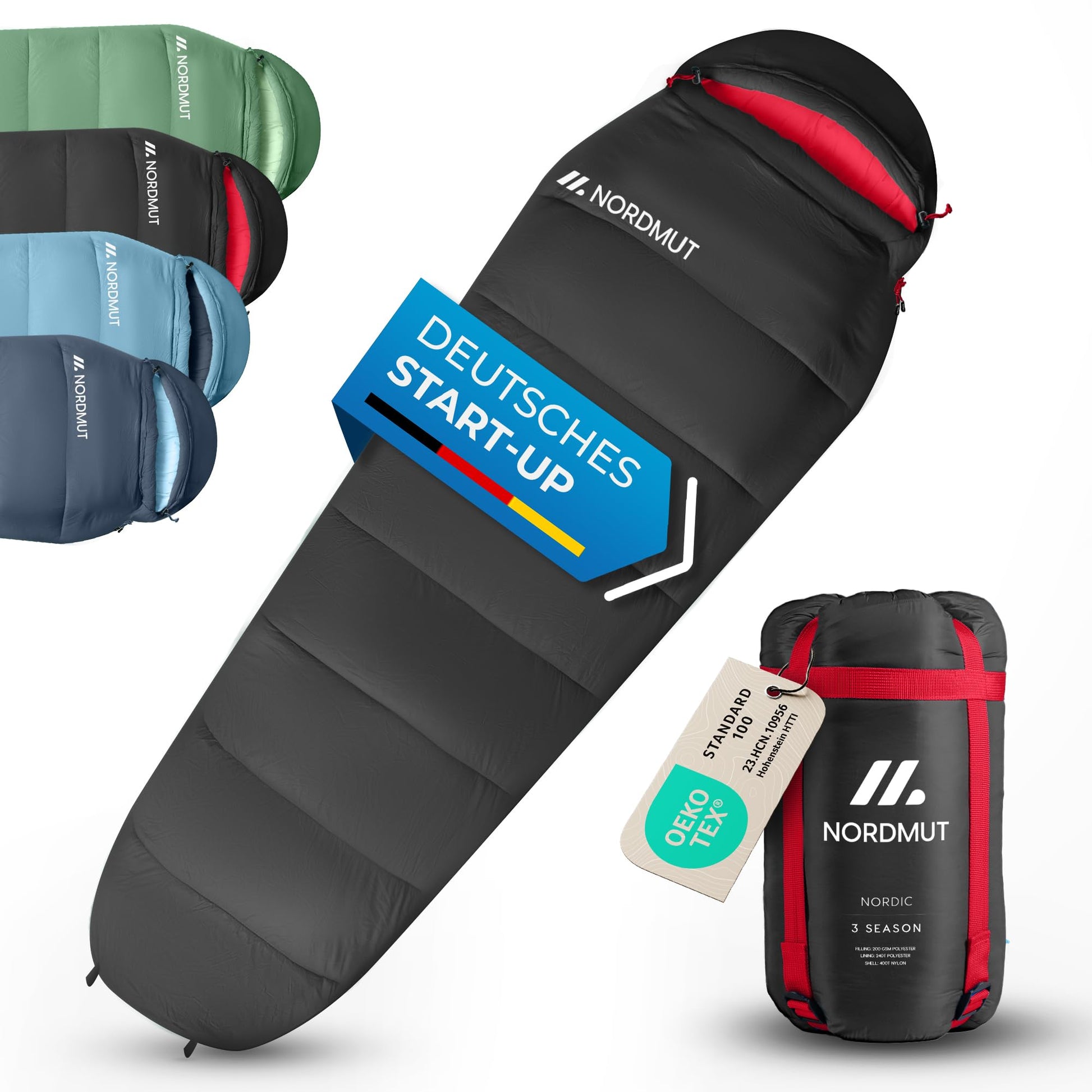 NORDMUT® Mumienschlafsack Ultraleicht 3-Jahreszeiten – 250 GSM, eng anliegend, bietet Wärmeisolierung für Outdoor-Übernachtungen.