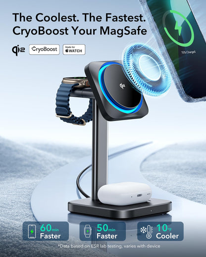 ESR Qi2 3-in-1 Ladestation MagSafe CryoBoost iPhone Apple Watch
