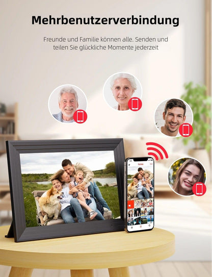 Luakug Digitaler Bilderrahmen WLAN 10,1 Zoll 32 GB IPS Touchscreen