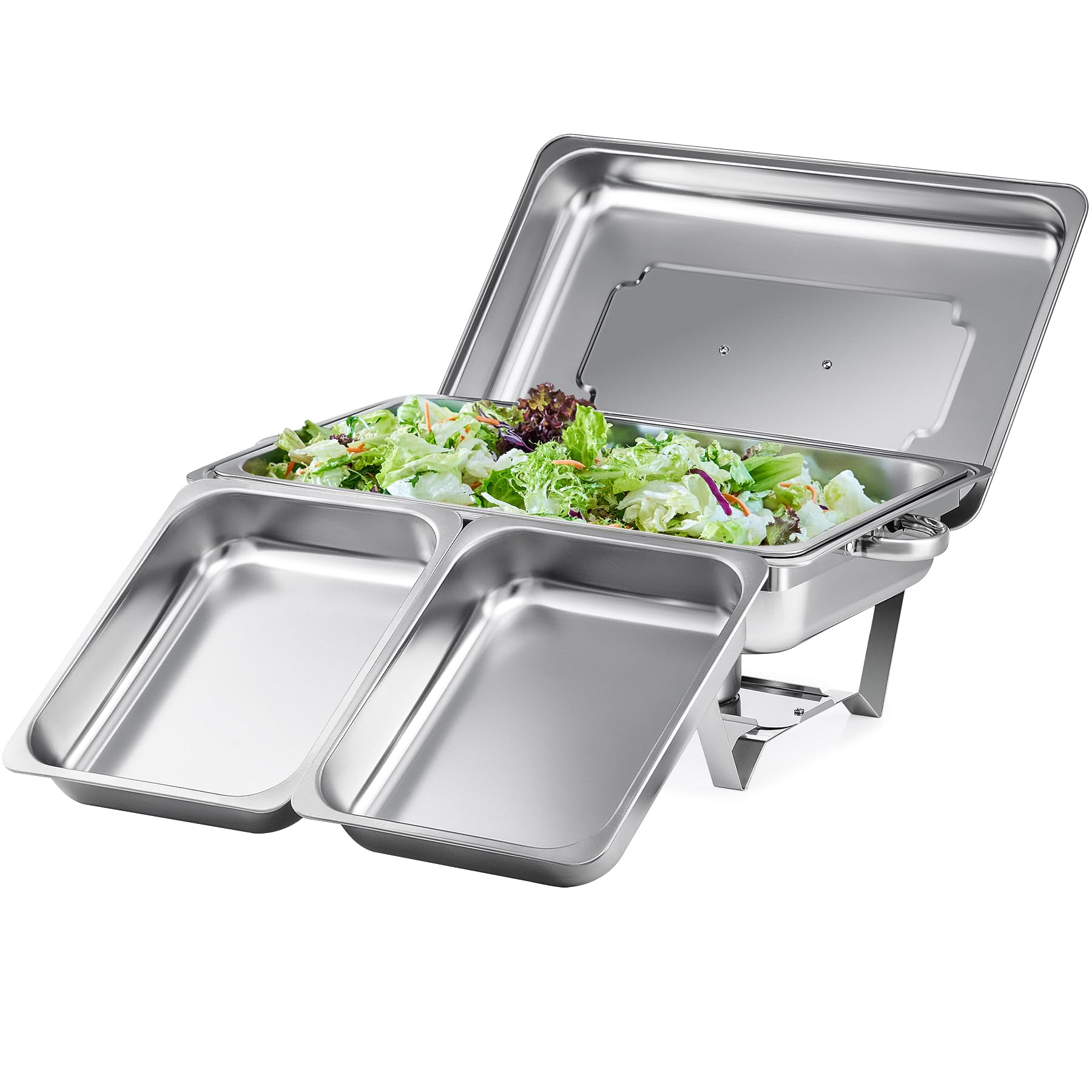 Wilprep Chafing Dish 2er-Set Edelstahl Speisenwärmer je 9 L GN 1/2 mit Deckel und Gestell zum Warmhalten von Speisen