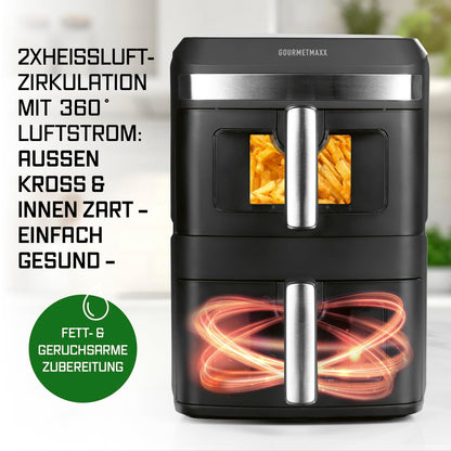 GOURMETmaxx FryUp XL Doppelkammer Heissluftfritteuse 12L Sichtfenster
