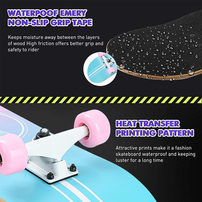 CLYCTIP Skateboard, 8-lagiges Ahornholz-Deck, ABEC-11, 78,9 cm