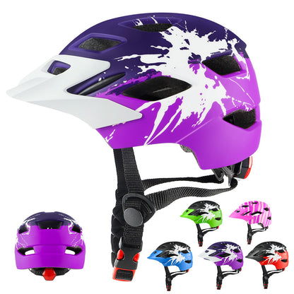 RaMokey Kinder Fahrradhelm mit LED-Rücklicht 50–56 cm Lila/Rose, leichter Kinderhelm mit 16 Belüftungsöffnungen