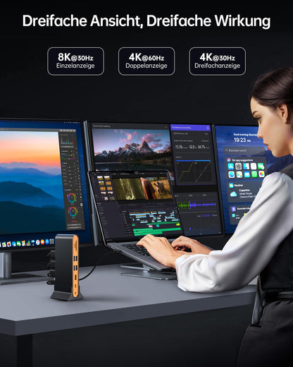 NOVOO 15-in-1 USB C Docking Station - Triple Monitor, 100W PD