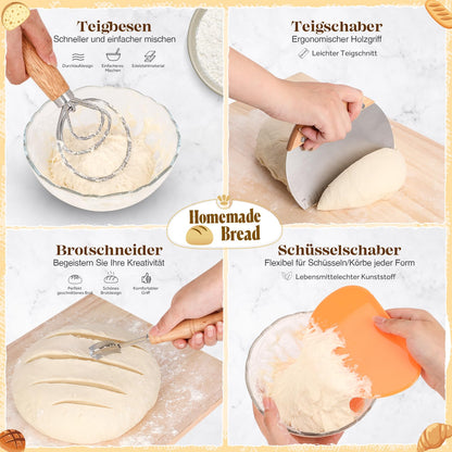 INNOCHEER Gärkörbchen Set, Sauerteig Starter Set mit Brotbackzubehör