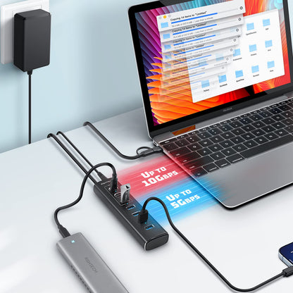 RSHTECH RSH-A107C aktiver 7-Port USB-C-Hub, Aluminium, 24W Netzteil
