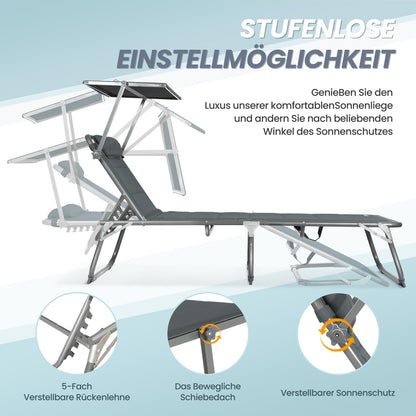 Homecall Sonnenliege klappbar mit Dach, 200 x 70 cm, Karbon Grau