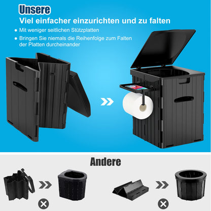 WADEO Faltbare Campingtoilette 38L mit Papier- und Handyhalter
