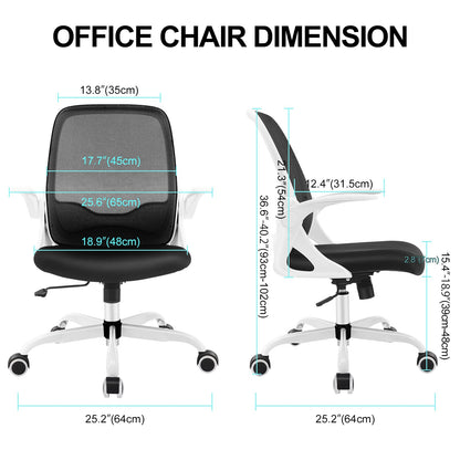 KERDOM Bürostuhl 933C Ergonomisch Mesh klappbare Armlehnen - Weiss