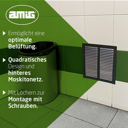 Amig Alu Lüftungsgitter Insektenschutz 300x300mm Schwarz 5er-Set