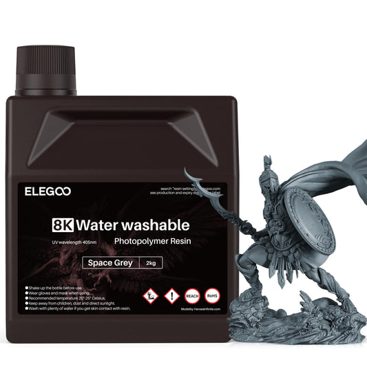 ELEGOO 405nm 8K Wasserwaschbares 3D Drucker Resin - Weltraumgrau 2000g. Weltraumgraues Harz für 3D-Druck mit 405nm UV-Licht.