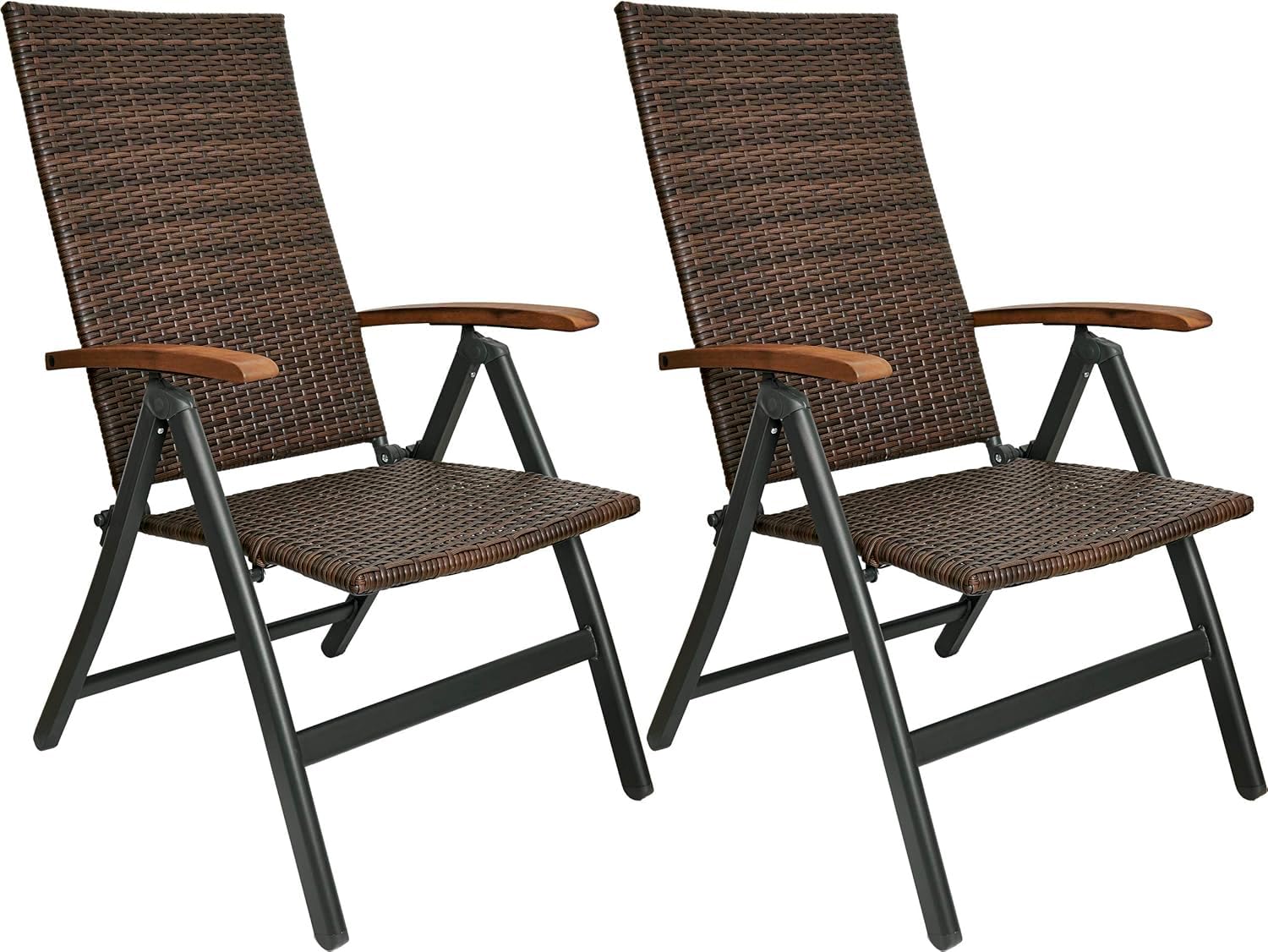 BRUBAKER Modena Gartenstuhl – Hochlehner Klappbar 2er Set Braun Grau. Zwei braun-graue Klapp-Hochlehner für den Garteneinsatz.