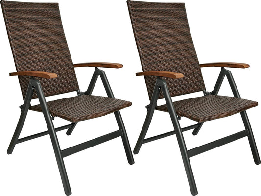 BRUBAKER Modena Gartenstuhl – Hochlehner Klappbar 2er Set Braun Grau. Zwei braun-graue Klapp-Hochlehner für den Garteneinsatz.