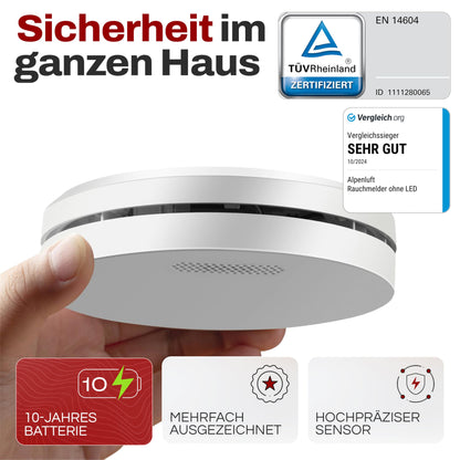 ALPENLUFT Rauchmelder Brandmelder Flach 10 Jahre Batterie - 3er Set