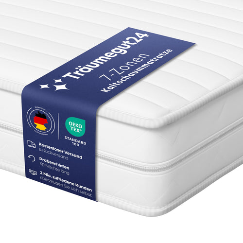 Träumegut24 AquaFlex 7-Zonen Matratze 100x200 cm | H2&H3 | Ergonomische Kaltschaummatratze | Hypoallergen & Antibakteriell | Bezug abnehmbar & waschbar | Oeko-TEX® | (19cm, 100 x 200 cm)
