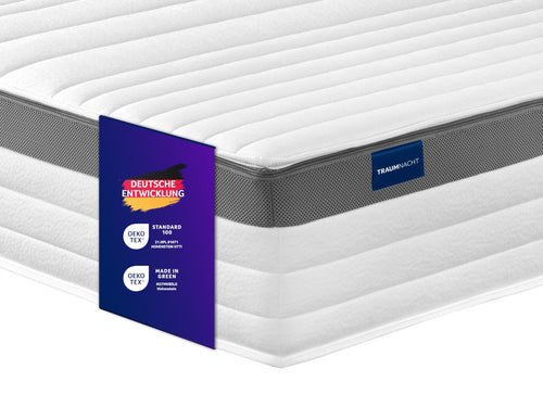 Traumnacht Premium Tonnentaschenfederkern Matratze H3 100x200 cm: Helle Matratze für ergonomischen Schlafkomfort.
