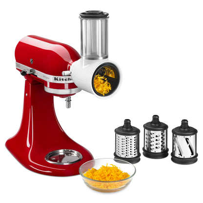 KitchenAid Fresh Prep Slicer/Shredder Aufsatz KSMVSA weiss, mit drei Klingen und Lebensmittelschieber