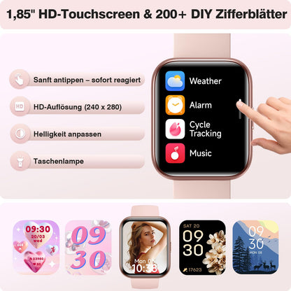 aeac Smartwatch Damen mit Telefonfunktion, 1,85-Zoll-HD-Display