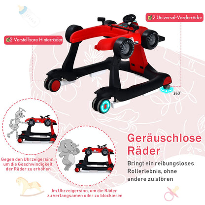 COSTWAY 4 in 1 Lauflernhilfe Gehfrei Autoförmig – Rot