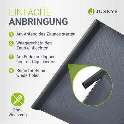 Juskys PVC Sichtschutzstreifen Doppelstab Zaunfolie – Anthrazit 3er Set