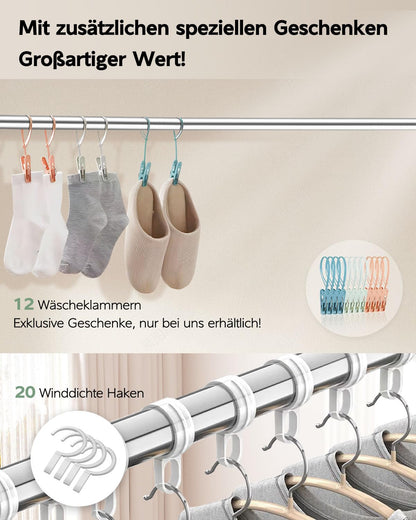 Vikaqi Wäscheständer Edelstahl faltbar, 200 cm, für innen und aussen