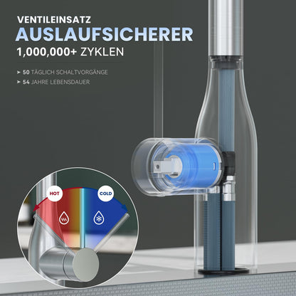 CECIPA Küchenarmatur Ausziehbar - Edelstahl Hochdruck