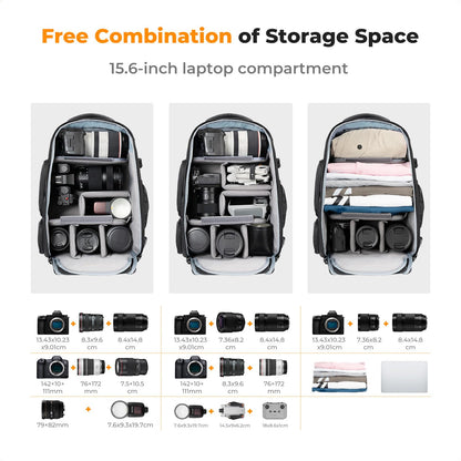 K&F CONCEPT Fotorucksack wasserdicht - DSLR & Drohne Laptop