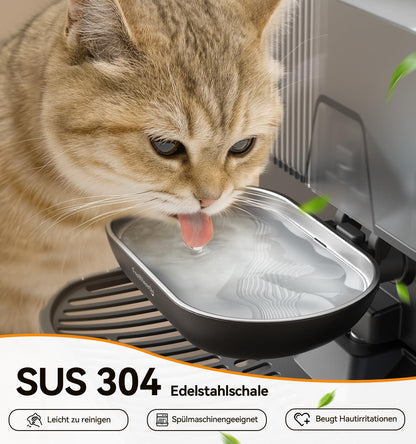 FEELNEEDY Katzentrinkbrunnen kabellos, Edelstahl-Trinkschale, 3,5 L