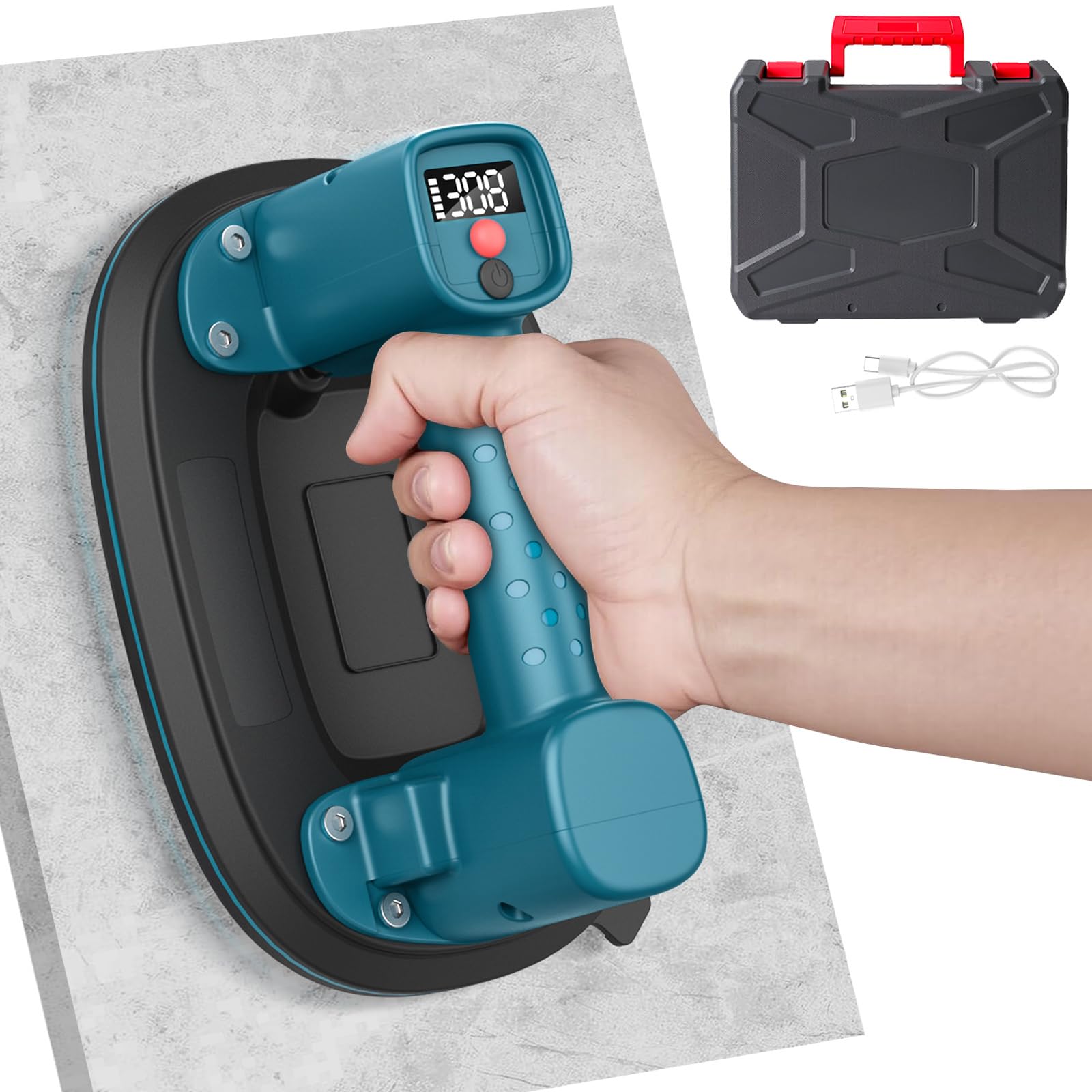 GAGAFEEL Akku Saugheber WA2250, elektrischer Vakuumheber, 300 kg mit LCD-Anzeige und Saugnapf