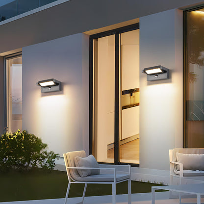 LED Wandleuchte Aussen Innen mit Bewegungsmelder,22W Außenlampe Wand,IP65 Wasserdichte Außenwandleuchte 3000K Warmweiß Wandlampe,Aussenleuchte mit 350° Schwenkbar Panel für Garten Terrasse Dunkelgrau