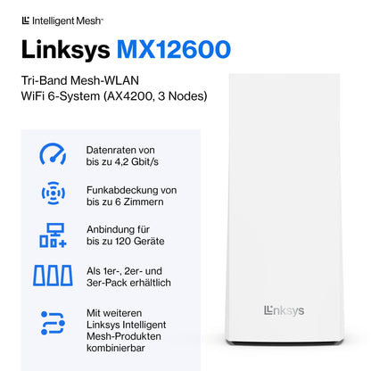 Linksys Velop MX12600 Mesh-WiFi 6 System - 3er-Pack Weiss