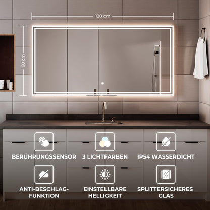 BR Bringer LED Badezimmerspiegel 120x60 cm – Dimmbar, Anti-Beschlag