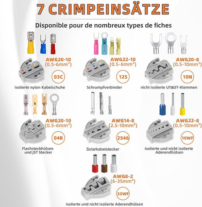 KF CPTEC Crimpzange Wechselbacken Set Ratschenfunktion – 9-teilig