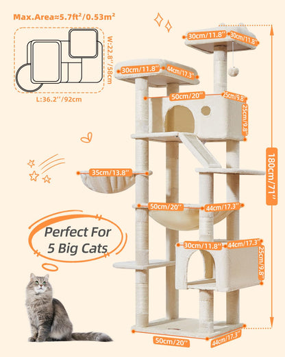 Taoqimiao Kratzbaum MS026LM 180 cm für grosse Katzen, beige