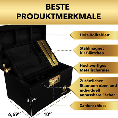HOVANZO Aufbewahrungsbox aus Bambus mit Zahlenschloss und Tablett