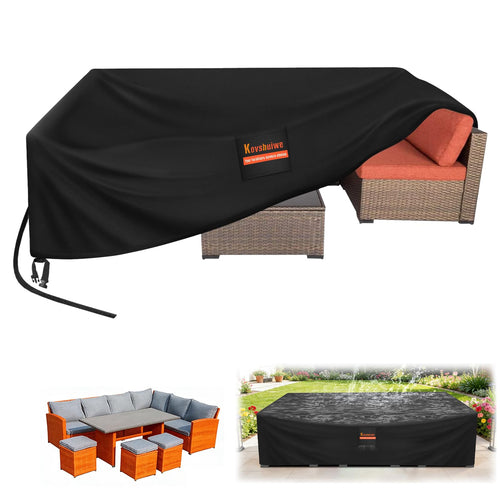 Kovshuiwe Abdeckung für Gartenmöbel, wasserdicht, 250x250x90 cm, Schutzhülle aus 420D Oxford-Gewebe mit Kordelzug