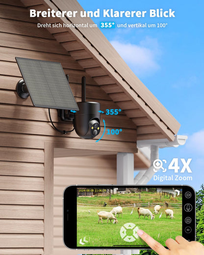 SEHMUA 4G LTE Solar Überwachungskamera Aussen mit SIM-Karte, 2K, Akku